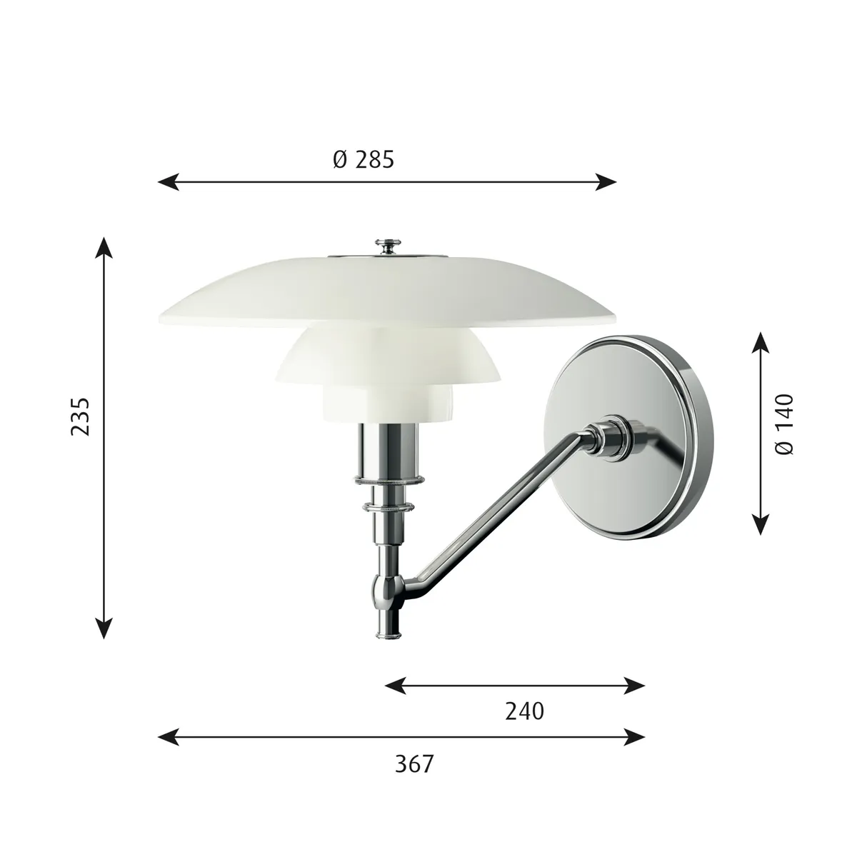 Louis Poulsen PH 3/2 Vegglampe, Krom
