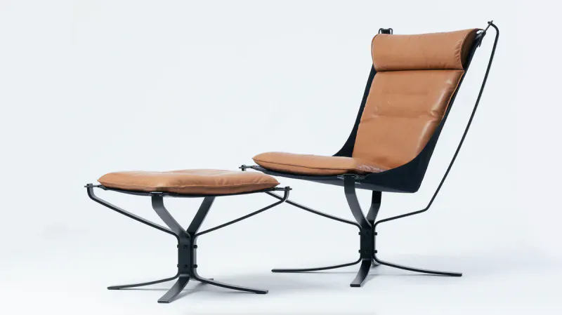 LK Hjelle Falcon Phoenix Lenestol Høy, Vintage Skinn
